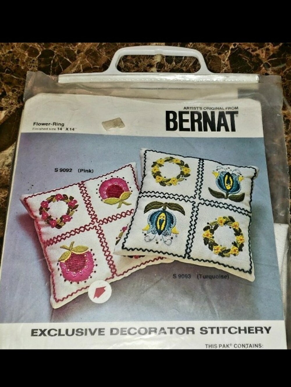 Vintage Mid-Century Artists Original From  Bernat "Flower-Ring" Crewel Kit